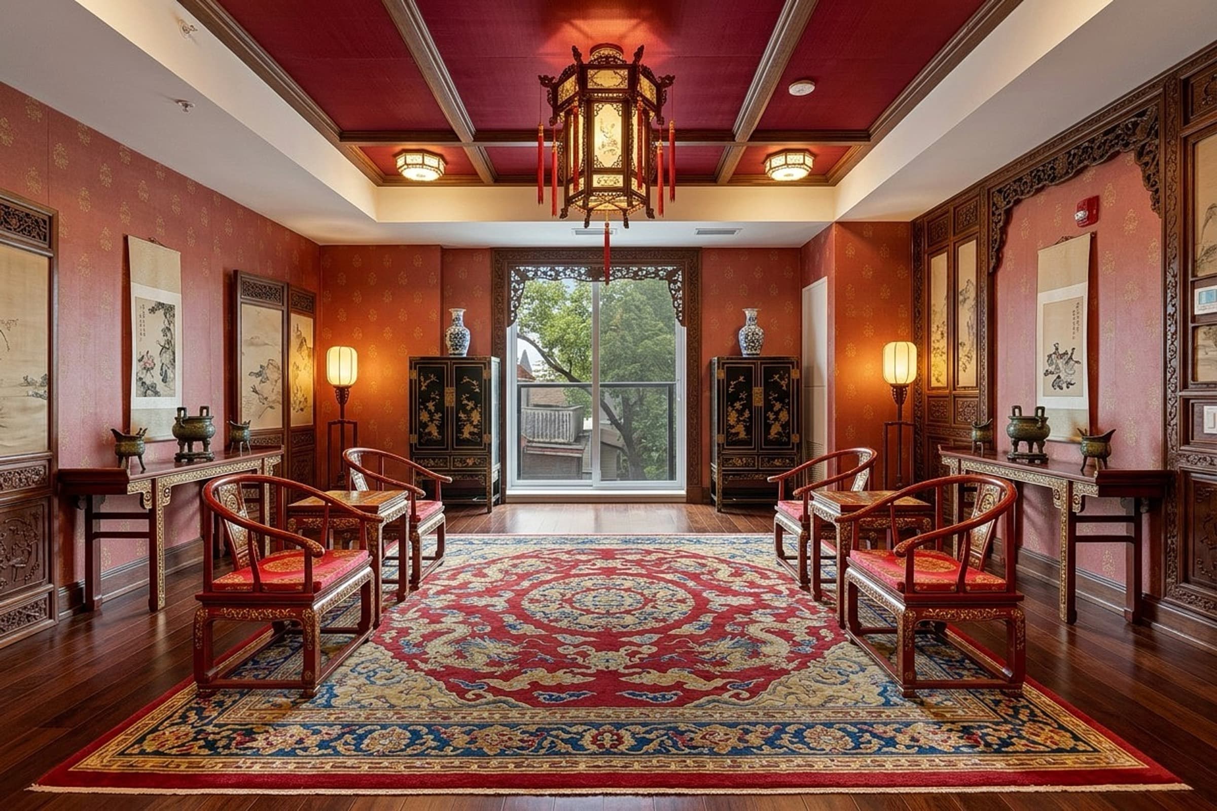 Room staged in a Chinese classical style